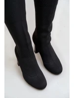 Kozačky Se Školkovou Špicí Nad Koleno Na Podpatku Černé Esanira