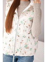 Dámská prošívaná vesta s kapucí a květinovým vzorem mátová