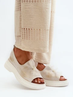 Zazoo 2939 Dámské kožené sandály s mašlí Zlatý otěr