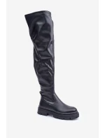 Kozaky Po Kolena Na Plochém Podpatku Černé Feliri