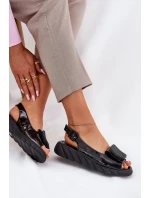 Kožené Lakované Dámské Sandály Na Klínu s Dekorací Artiker Černé 56C1564