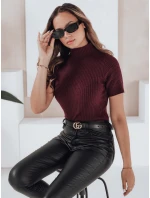 Dámský žebrovaný svetr s krátkým rukávem GIRLGLORY vínová FashionStreet MY2556