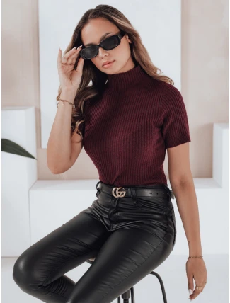 Dámský žebrovaný svetr s krátkým rukávem GIRLGLORY vínová FashionStreet MY2556