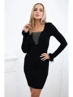Pletené šaty s kožešinou na manžetách černé Pletené šaty s kožešinou na manžetách černé