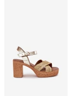 Kožené Sandály Na Podpatku S Pletením Na Páscích Zazoo 40460 Zlaté Kožené Sandály Na Podpatku S Pletením Na Páscích Zazoo 40460 Zlaté