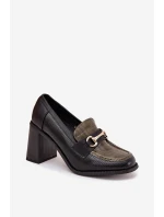 Dámské polobotky na podpatku s výstupkem a zlatým detailem Zeleno-černé Novella