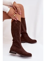 Dámské síťované kozačky na nízkém podpatku S.Barski HY61-8023 Čokoládové