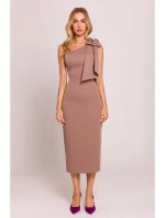 M847 Šaty na jedno rameno s mašlí - mocca