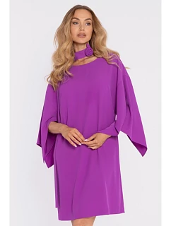 M908 Šaty s ozdobnými širokými rukávy - levandulové
