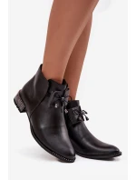 Dámské kožené boty na nízkém podpatku Zazoo – černé