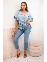 Dámská bavlněná košile s květinovým vzorem modrý