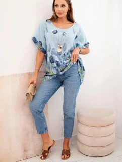 Dámská bavlněná košile s květinovým vzorem modrý