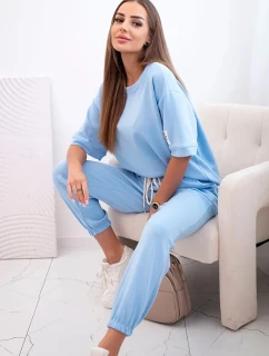 Dámský viskózový komplet s krátkým rukávem a nohavicemi modrý