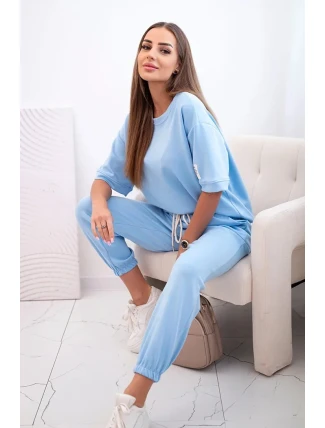 Dámský viskózový komplet s krátkým rukávem a nohavicemi modrý Dámský viskózový komplet s krátkým rukávem a nohavicemi modrý