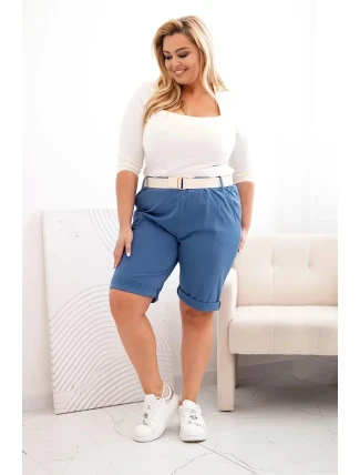 Dámské bavlněné šortky Plus Size s páskem denim