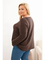 Svetr dámský plus size s lodičkovým výstřihem hnědý