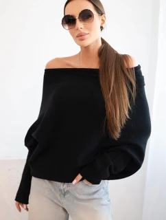 Dámský asymetrický batwing svetr viskózový černý