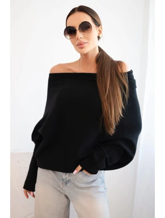 Dámský asymetrický batwing svetr viskózový černý Dámský asymetrický batwing svetr viskózový černý