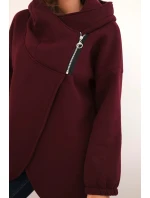 Dámská zateplená mikina s kapucí a asymetrickým zipem bordová