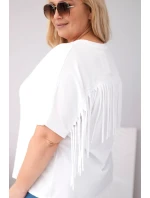 Dámská bavlněná halenka Plus Size s výstřihem do V a třásněmi na zádech bílá