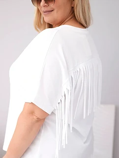 Dámská bavlněná halenka Plus Size s výstřihem do V a třásněmi na zádech bílá