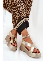 Dámské Sandály Na Platformě A Klínu Eko Kůže Zlaté Tenzorus