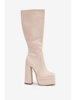 Zateplené dámské kozačky na podpatku a platformě světle béžové Lysara Zateplené dámské kozačky na podpatku a platformě světle béžové Lysara