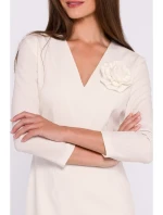 S372 Květinové tužkové šaty - slonová kost S372 Květinové tužkové šaty - slonová kost