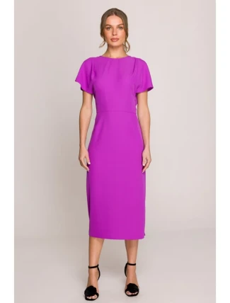 S398 Tužkové šaty s rozparky na bocích - levandulová barva