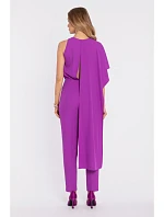 M907 Asymetrický overal s pláštěm a zvýrazněným pasem - levandulový