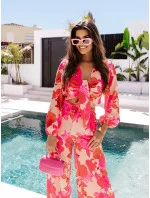 Růžovo-béžová souprava - zavazovací halenka a široké kalhoty (8175) Růžovo-béžová souprava - zavazovací halenka a široké kalhoty (8175)