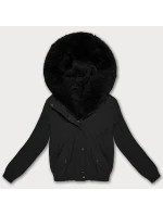 Krátká černá bunda s kožešinovou podšívkou S'West (B8506-1) Krátká černá bunda s kožešinovou podšívkou S'West (B8506-1)