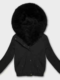 Krátká černá bunda s kožešinovou podšívkou S'West (B8506-1)