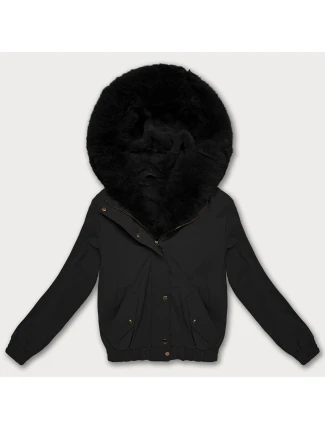 Krátká černá bunda s kožešinovou podšívkou S'West (B8506-1) Krátká černá bunda s kožešinovou podšívkou S'West (B8506-1)