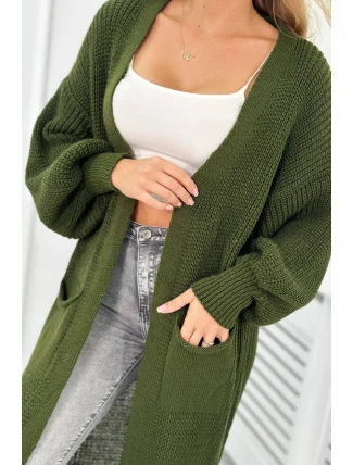 Svetr dlouhý kardigan khaki Svetr dlouhý kardigan khaki