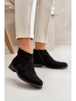 Dámské Boty Na Plochém Podpatku Vyřezávané Černé S.Barski HY42-076