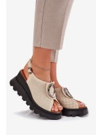 Dámské Kožené Sandály Na Klínu S Ozdobou Béžové Artiker 56C0111