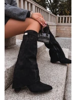 Kozačky Eko Velur Podpatky Na Zip Zateplené Ohnutý Svršek Béžové Evyra