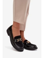 Lakované dámské mokasiny se zlatým detailem S.Barski HY52-545 Černé