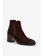 Dámské kotníkové boty z přírodního semiše na podpatku Zazoo 1136 čokoládové
