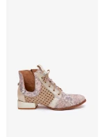 Dámské zateplené kotníkové botky z kůže – béžovo-zlaté Maciejka