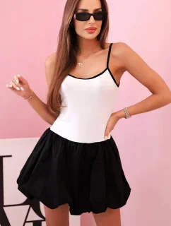 Dámské šaty na ramínkách s rozevlátou bavlněnou sukní - bílá