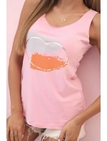 Dámská bavlněná bezrukávová blůza s barevným potiskem srdce růžová jasná
