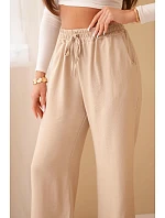 Kalhoty z viskózy se širokými nohavicemi tmavě béžové