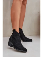 Děrované Kovbojské Botky Na Zip Eko Semišové S.Barski HY51-061 Černé