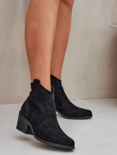 Děrované Kovbojské Botky Na Zip Eko Semišové S.Barski HY51-061 Černé