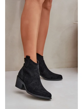 Děrované Kovbojské Botky Na Zip Eko Semišové S.Barski HY51-061 Černé