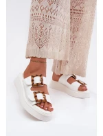 Eko Kožené Sandály Dámské Na Platformě S Přezkami Bílé Xanivia Eko Kožené Sandály Dámské Na Platformě S Přezkami Bílé Xanivia