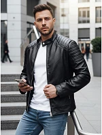 Pánská přechodná kožená bunda černá FashionStreet TX4732