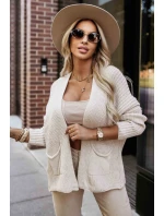 630-1 Teplý svetr s kapsami a žebrovanými manžetami - béžový 630-1 Teplý svetr s kapsami a žebrovanými manžetami - béžový